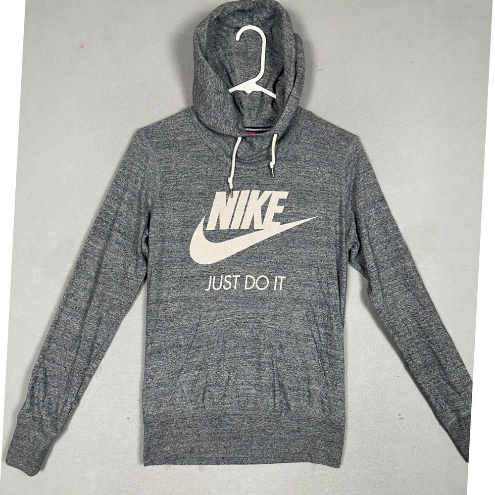 Nike Sportswear Hoodie Womens Small Grey Just Do It Pullover Sweatshirt Athletic